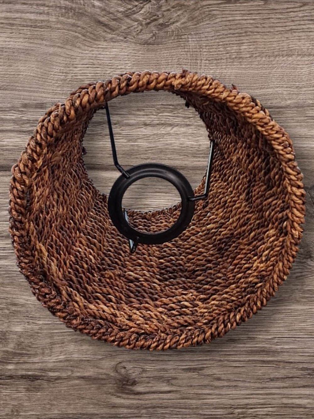 Handwoven Boho-Style Wicker/Rattan Empire Lamp Shade with Black Spider Fitter - Picture 6 of 6
